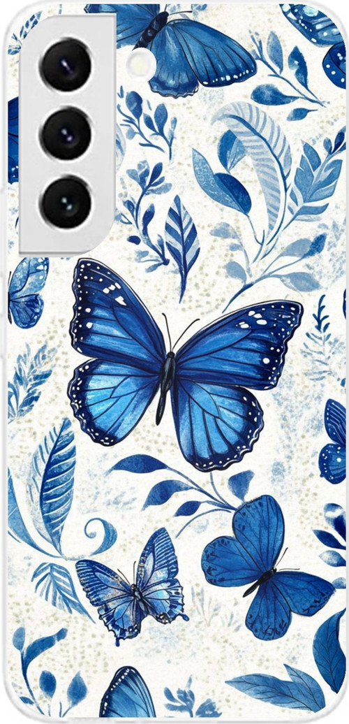 Samsung Galaxy S22 Uyumlu Mavi Kelebekler Baskılı Silikon Kılıf