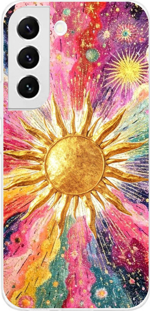 Samsung Galaxy S22 Uyumlu Psikedelik Galaksi ve Güneş Desenli Baskılı Silikon Kılıf