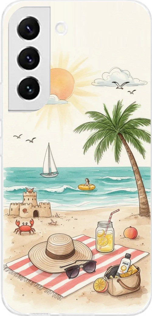 Samsung Galaxy S22 Uyumlu Sulu Boya Sahil ve Deniz Manzaralı Baskılı Silikon Kılıf