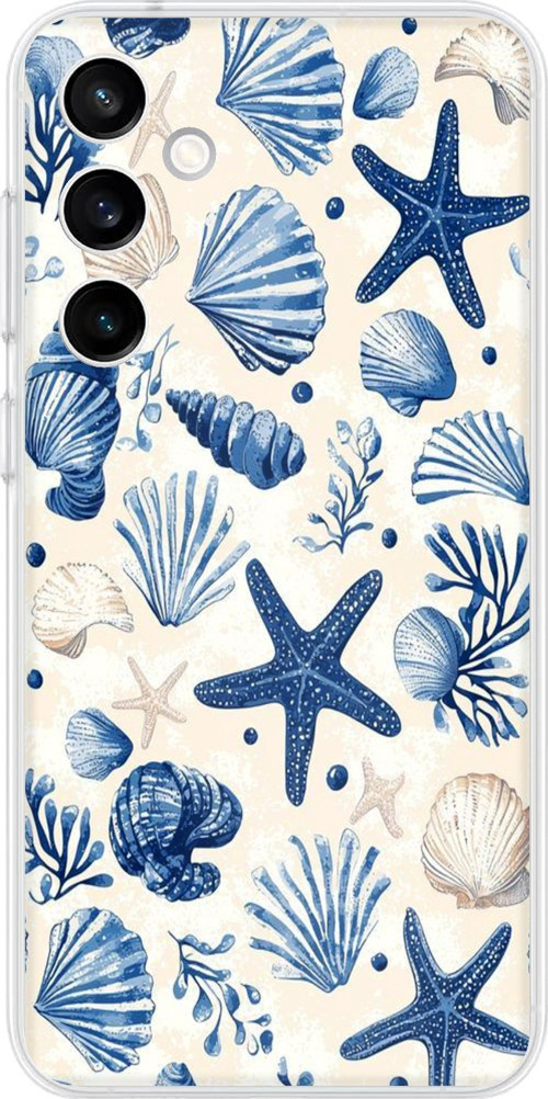 Samsung Galaxy S23 FE Uyumlu Mavi Deniz Kabuğu ve Yıldız Desenli Baskılı Silikon Kılıf
