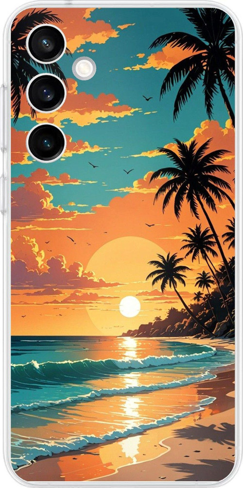 Samsung Galaxy S23 FE Uyumlu Tropikal Sahil ve Gün Batımı Baskılı Silikon Kılıf