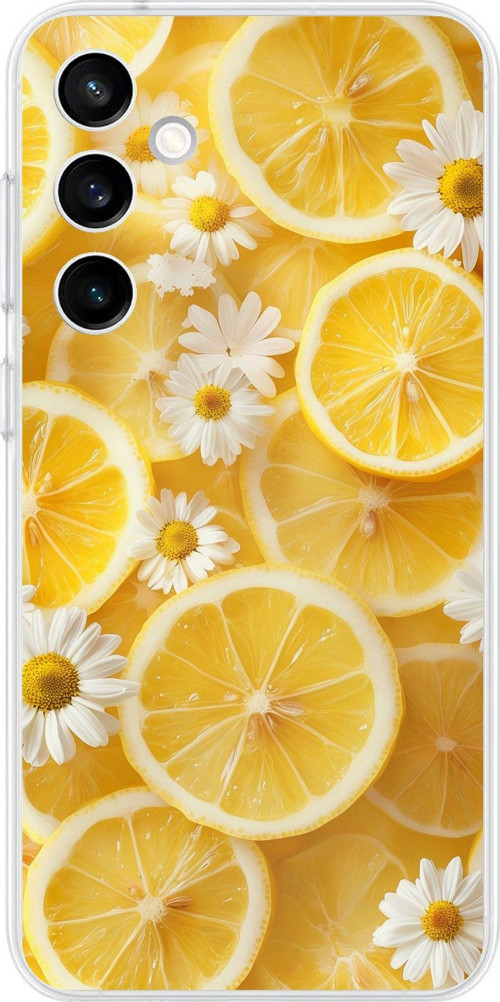 Samsung Galaxy S23 FE Uyumlu Limon Dilimleri ve Papatya Desenli Baskılı Silikon Kılıf