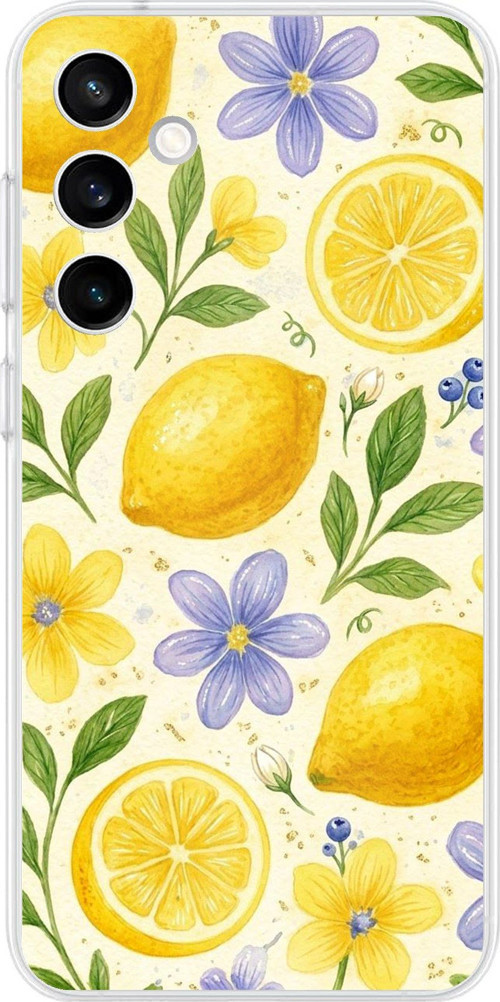 Samsung Galaxy S23 FE Uyumlu Sulu Boya Limon ve Çiçek Desenli Baskılı Silikon Kılıf