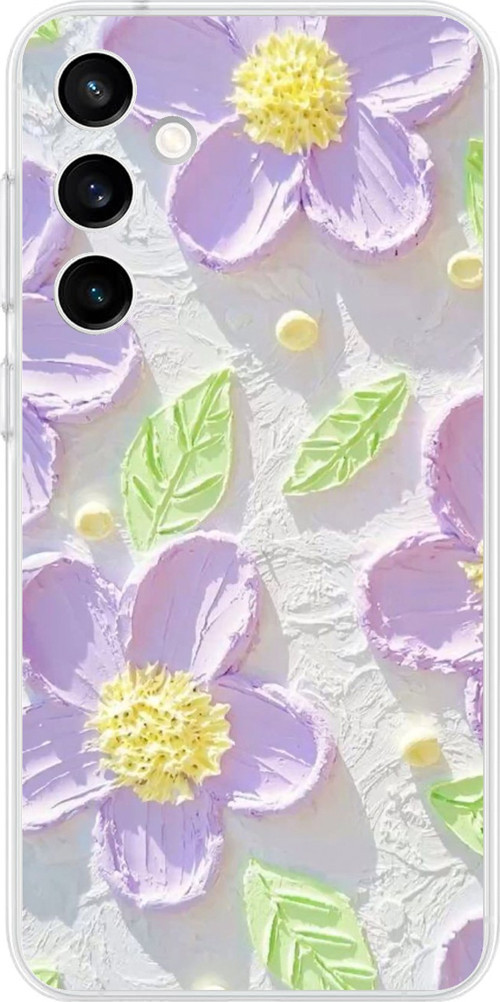 Samsung Galaxy S23 FE Uyumlu Mor Papatyalar Sulu Boya Baskılı Silikon Kılıf