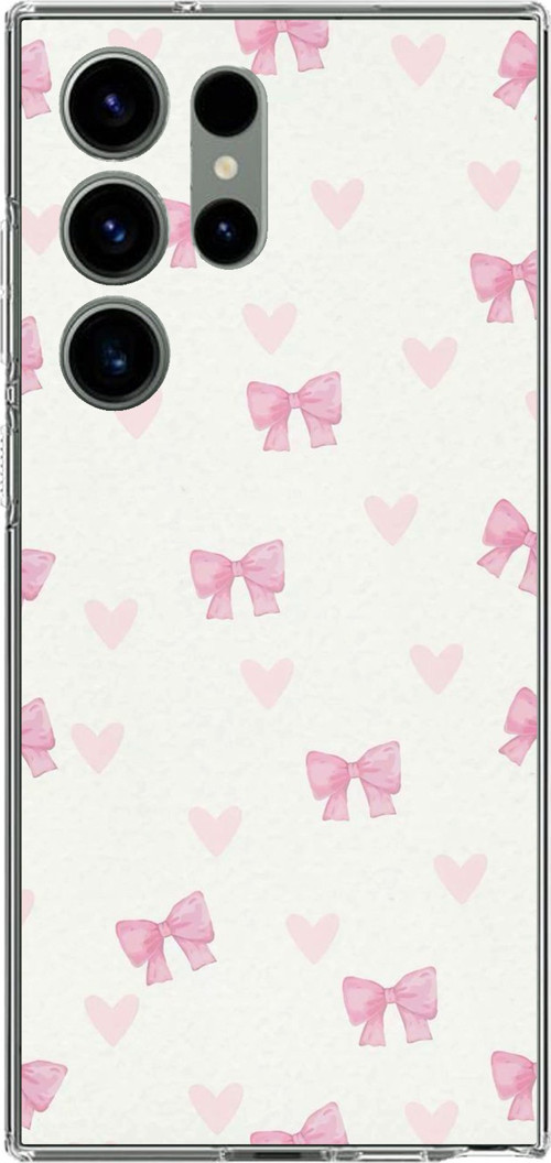 Samsung Galaxy S23 ULTRA Uyumlu Fiyonklar ve Pembe Kalpler Baskılı Silikon Kılıf