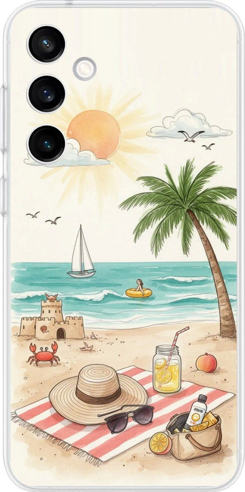 Samsung Galaxy S23 FE Uyumlu Sulu Boya Sahil ve Deniz Manzaralı Baskılı Silikon Kılıf