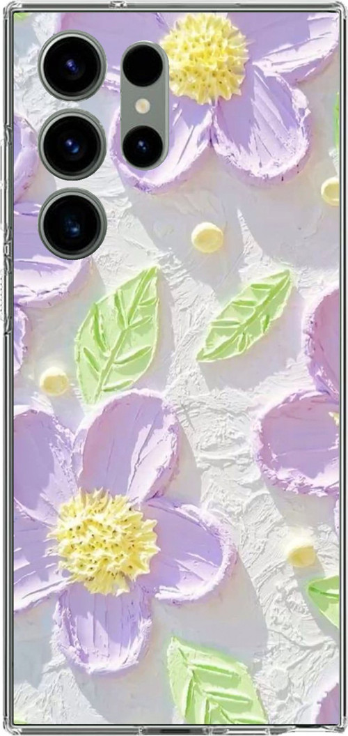Samsung Galaxy S23 ULTRA Uyumlu Mor Papatyalar Sulu Boya Baskılı Silikon Kılıf
