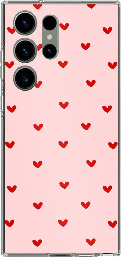 Samsung Galaxy S23 ULTRA Uyumlu Kırmızı Minik Kalpler Baskılı Silikon Kılıf