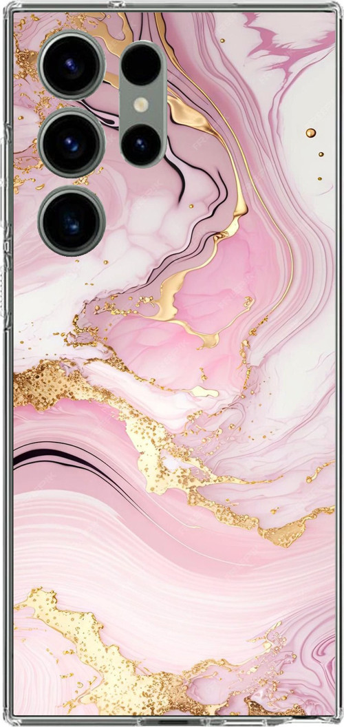 Samsung Galaxy S23 ULTRA Uyumlu Pembe Mermer Baskılı Silikon Kılıf