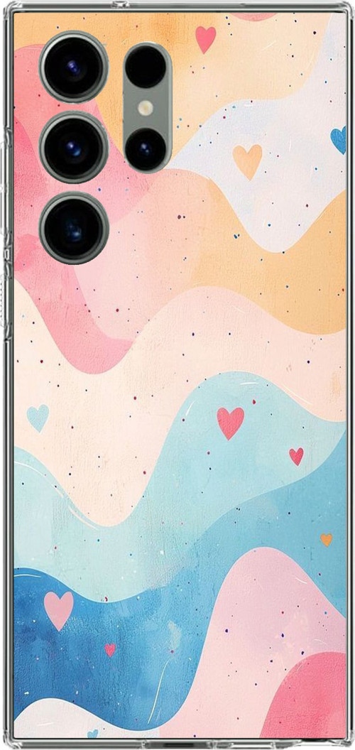 Samsung Galaxy S23 ULTRA Uyumlu Pastel Renkli Dalgalı ve Kalp Baskılı Silikon Kılıf