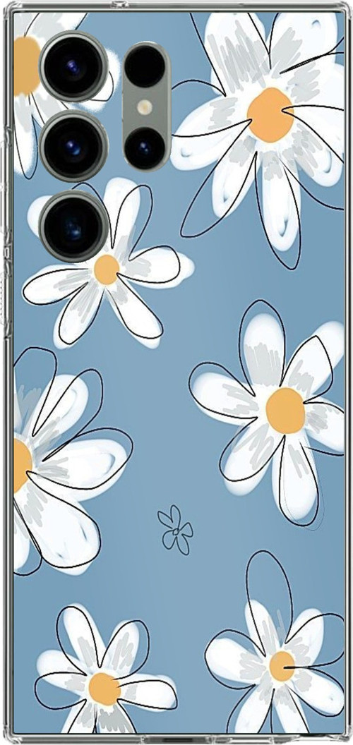 Samsung Galaxy S23 ULTRA Uyumlu Mavi Papatya Bahçesi Baskılı Silikon Kılıf