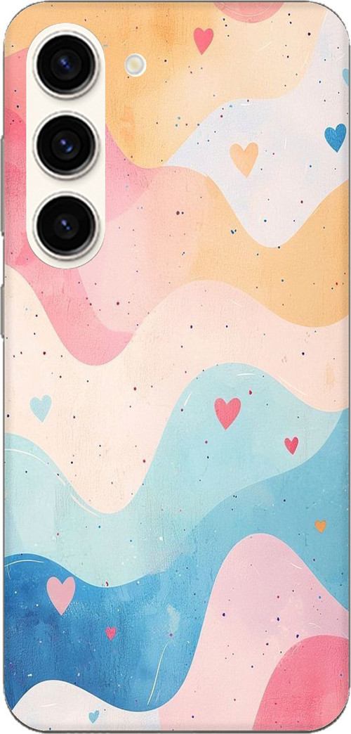 Samsung Galaxy S23 Uyumlu Pastel Renkli Dalgalı ve Kalp Baskılı Silikon Kılıf