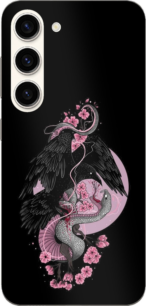 Samsung Galaxy S23 Uyumlu Pembe Siyah Yılan Baskılı Silikon Kılıf