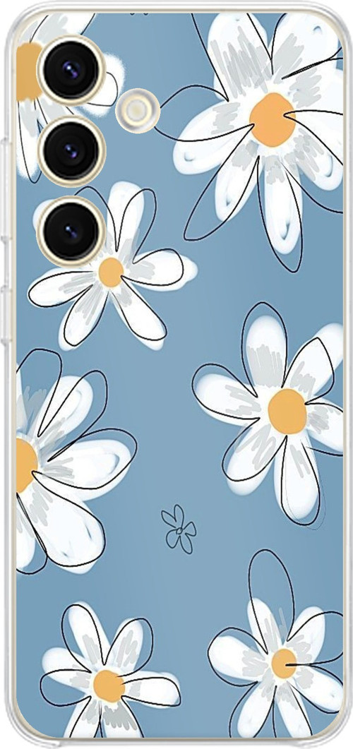 Samsung Galaxy S24 - S25 Uyumlu Mavi Papatya Bahçesi Baskılı Silikon Kılıf