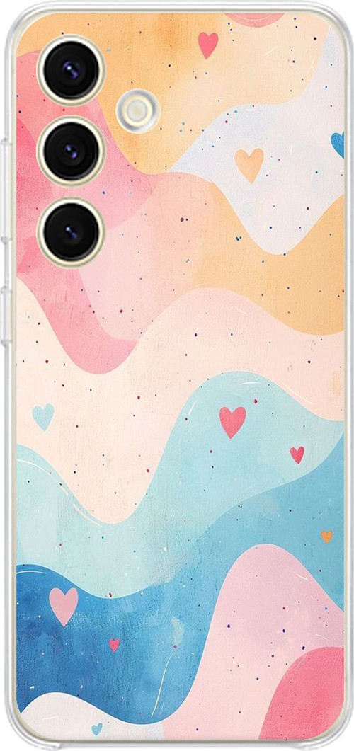 Samsung Galaxy S24 - S25 Uyumlu Pastel Renkli Dalgalı ve Kalp Baskılı Silikon Kılıf