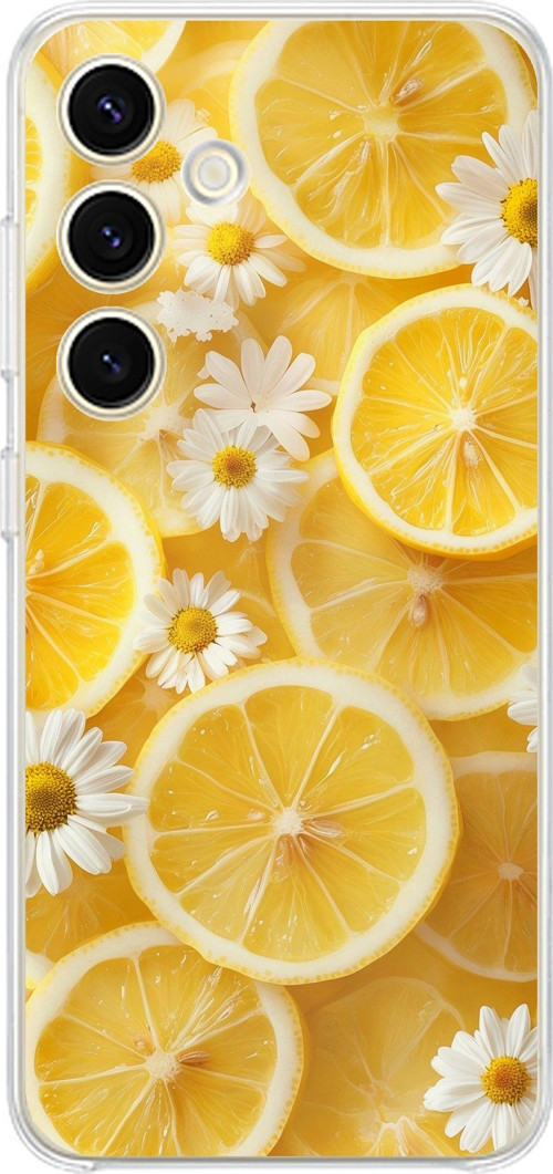 Samsung Galaxy S24 - S25 Uyumlu Limon Dilimleri ve Papatya Desenli Baskılı Silikon Kılıf