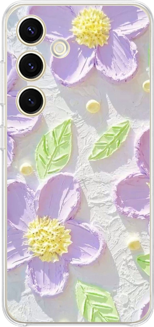 Samsung Galaxy S24 - S25 Uyumlu Mor Papatyalar Sulu Boya Baskılı Silikon Kılıf