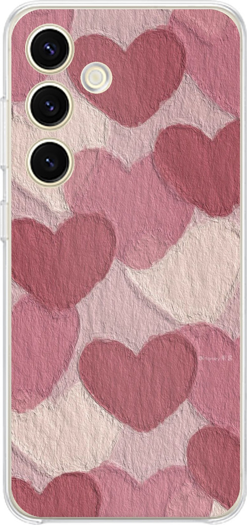 Samsung Galaxy S24 - S25 Uyumlu Pastel Gül Kurusu ve Pembe Kalpli Baskılı Silikon Kılıf