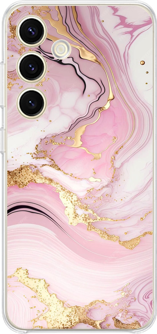 Samsung Galaxy S24 - S25 Uyumlu Pembe Mermer Baskılı Silikon Kılıf