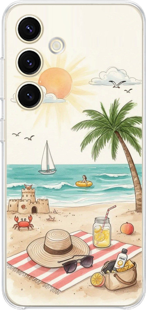Samsung Galaxy S24 - S25 Uyumlu Sulu Boya Sahil ve Deniz Manzaralı Baskılı Silikon Kılıf