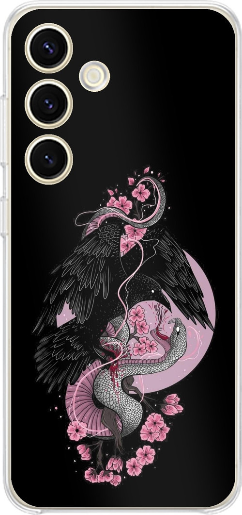 Samsung Galaxy S24 - S25 Uyumlu Pembe Siyah Yılan Baskılı Silikon Kılıf