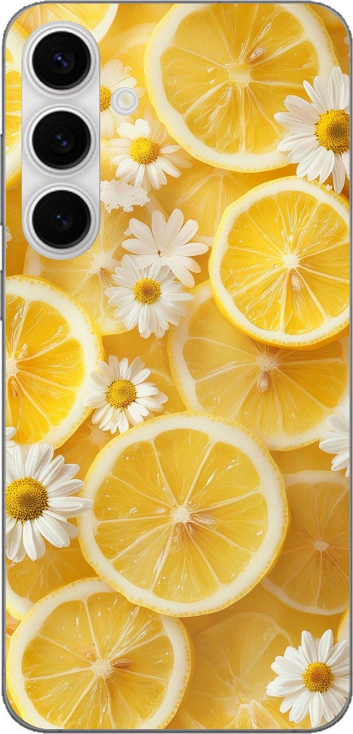 Samsung Galaxy S24 FE Uyumlu Limon Dilimleri ve Papatya Desenli Baskılı Silikon Kılıf