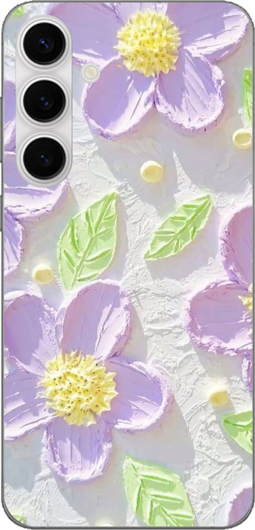 Samsung Galaxy S24 FE Uyumlu Mor Papatyalar Sulu Boya Baskılı Silikon Kılıf