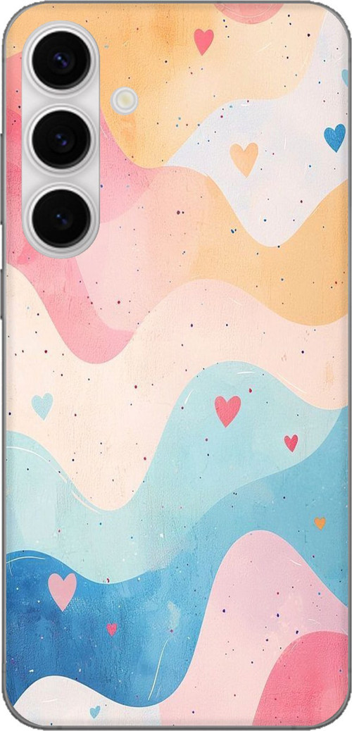 Samsung Galaxy S24 FE Uyumlu Pastel Renkli Dalgalı ve Kalp Baskılı Silikon Kılıf
