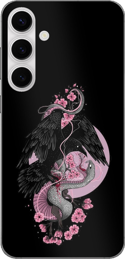Samsung Galaxy S24 FE Uyumlu Pembe Siyah Yılan Baskılı Silikon Kılıf