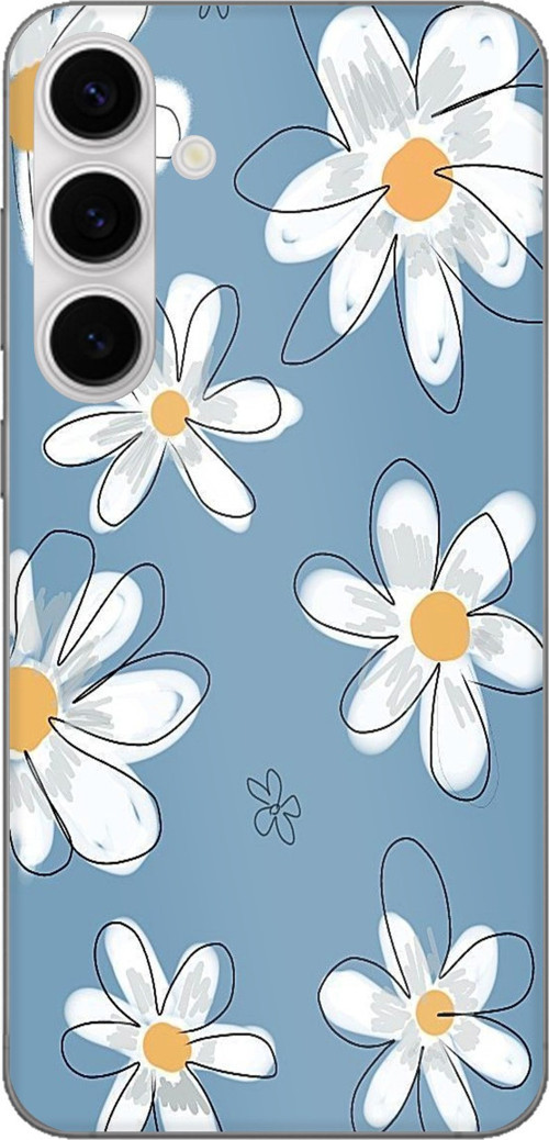 Samsung Galaxy S24 FE Uyumlu Mavi Papatya Bahçesi Baskılı Silikon Kılıf