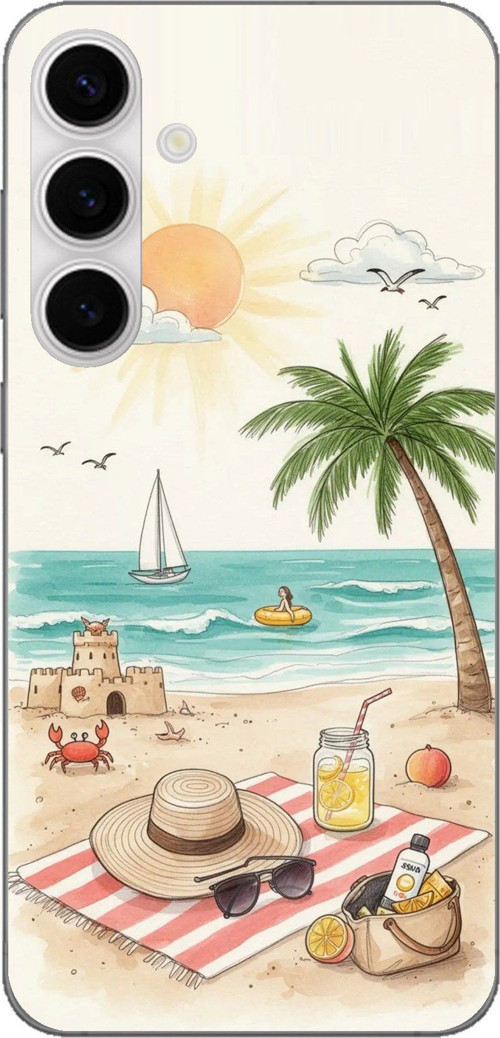 Samsung Galaxy S24 FE Uyumlu Sulu Boya Sahil ve Deniz Manzaralı Baskılı Silikon Kılıf