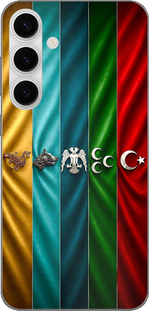 Samsung Galaxy S24 FE Uyumlu Tarihi Türk Devletleri Bayrakları Baskılı Silikon Kılıf