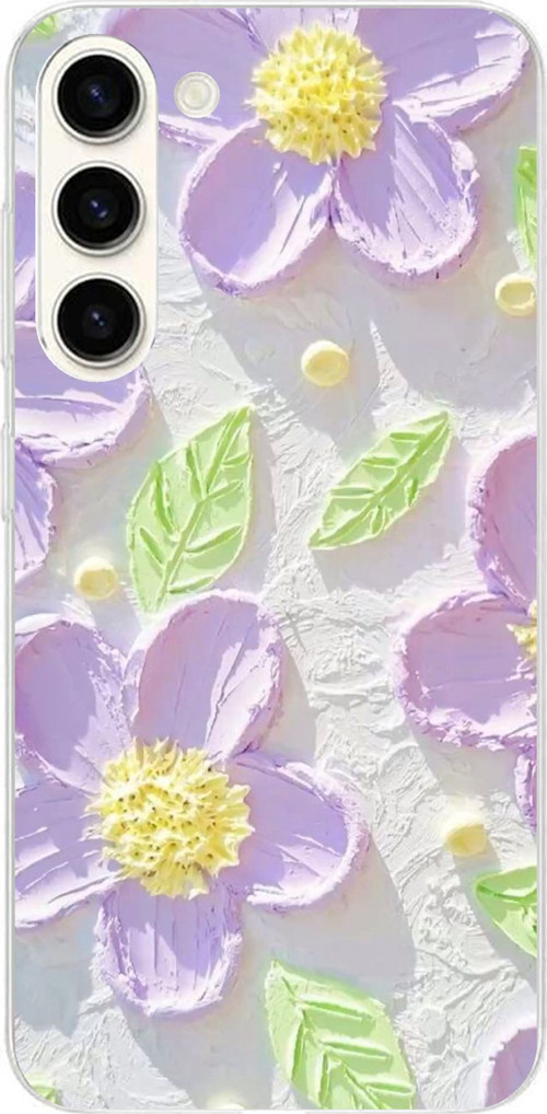 Samsung Galaxy S24 Plus Uyumlu Mor Papatyalar Sulu Boya Baskılı Silikon Kılıf