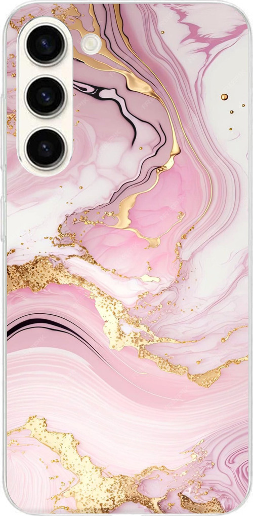 Samsung Galaxy S24 Plus Uyumlu Pembe Mermer Baskılı Silikon Kılıf