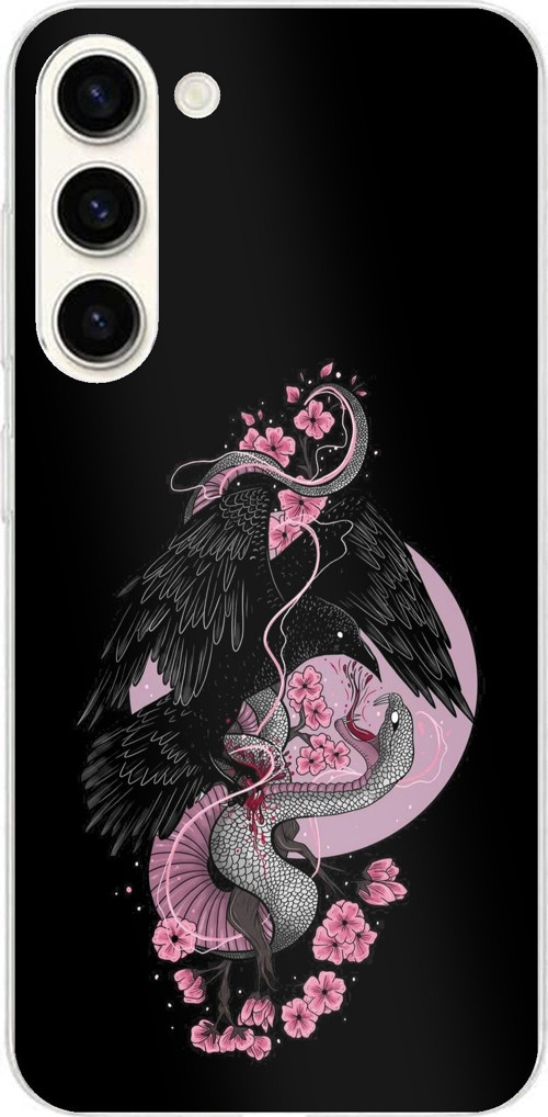 Samsung Galaxy S24 Plus Uyumlu Pembe Siyah Yılan Baskılı Silikon Kılıf