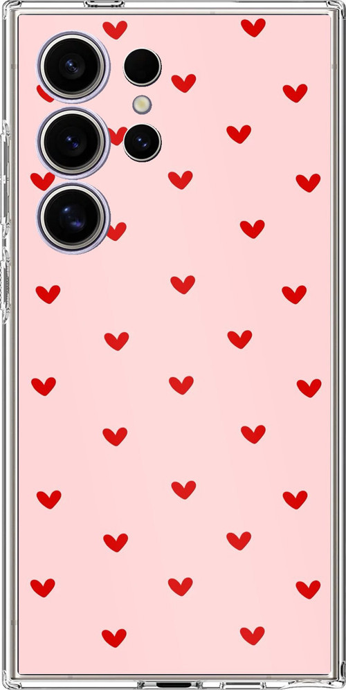 Samsung Galaxy S24 ULTRA Uyumlu Kırmızı Minik Kalpler Baskılı Silikon Kılıf