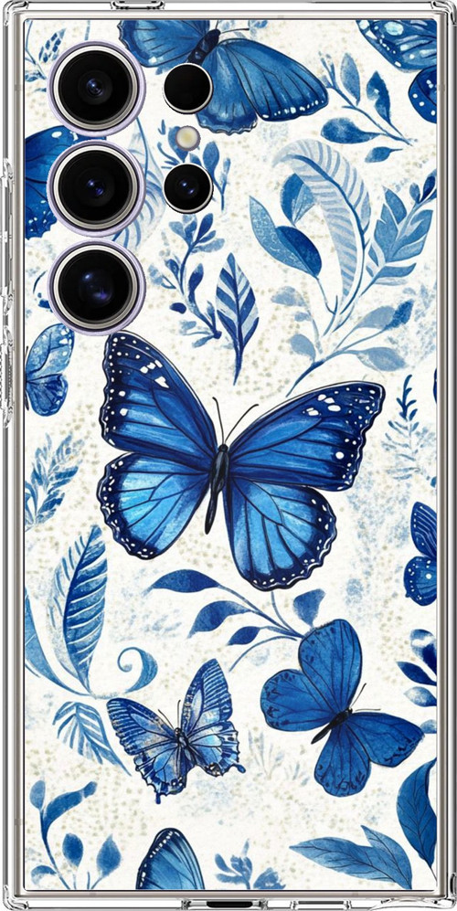 Samsung Galaxy S24 ULTRA Uyumlu Mavi Kelebekler Baskılı Silikon Kılıf