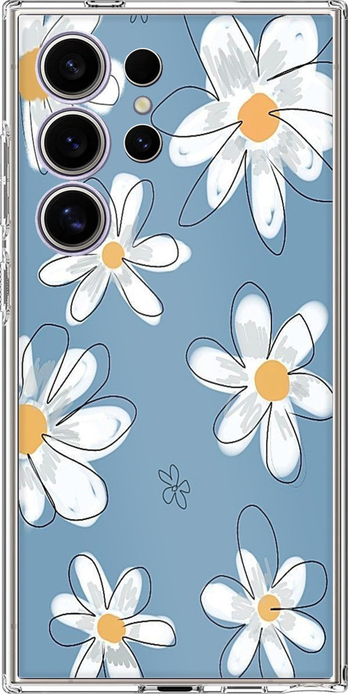 Samsung Galaxy S24 ULTRA Uyumlu Mavi Papatya Bahçesi Baskılı Silikon Kılıf