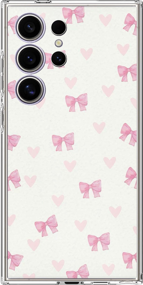 Samsung Galaxy S24 ULTRA Uyumlu Fiyonklar ve Pembe Kalpler Baskılı Silikon Kılıf