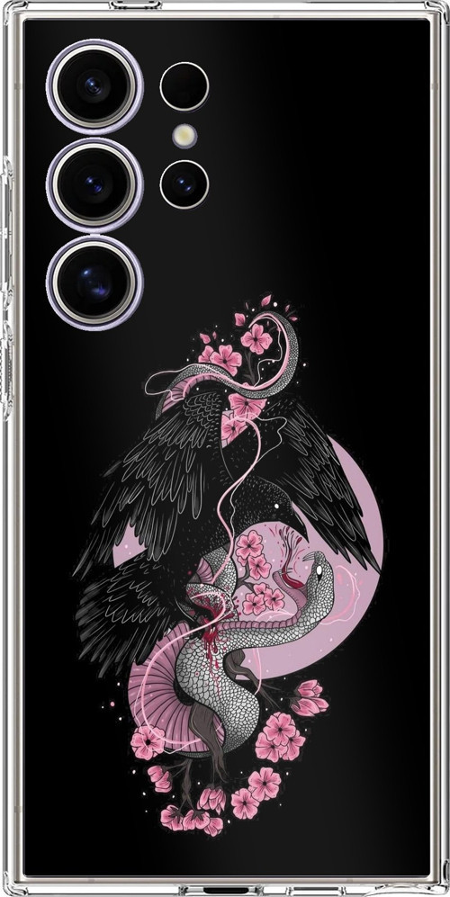 Samsung Galaxy S24 ULTRA Uyumlu Pembe Siyah Yılan Baskılı Silikon Kılıf