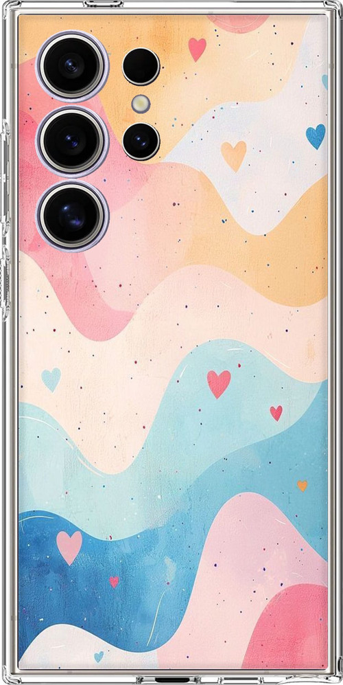 Samsung Galaxy S24 ULTRA Uyumlu Pastel Renkli Dalgalı ve Kalp Baskılı Silikon Kılıf