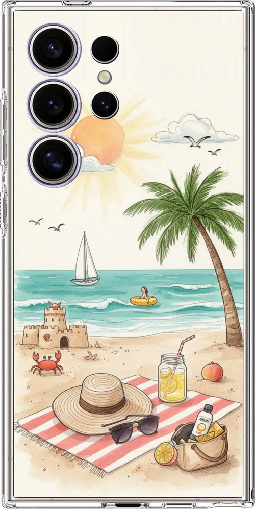 Samsung Galaxy S24 ULTRA Uyumlu Sulu Boya Sahil ve Deniz Manzaralı Baskılı Silikon Kılıf