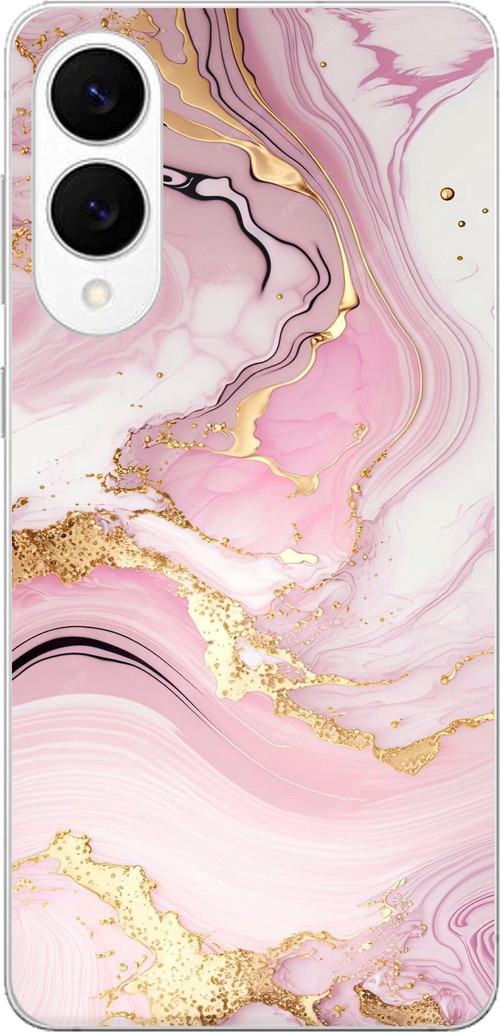 Samsung Galaxy S25 Edge Uyumlu Pembe Mermer Baskılı Silikon Kılıf