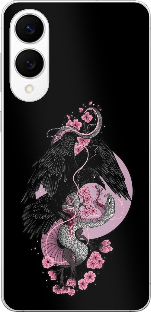 Samsung Galaxy S25 Edge Uyumlu Pembe Siyah Yılan Baskılı Silikon Kılıf