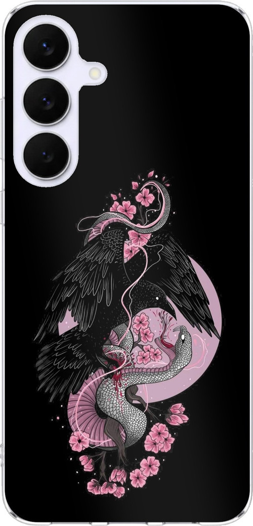 Samsung Galaxy S25 FE Uyumlu Pembe Siyah Yılan Baskılı Silikon Kılıf