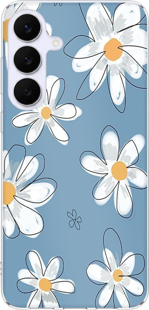 Samsung Galaxy S25 FE Uyumlu Mavi Papatya Bahçesi Baskılı Silikon Kılıf