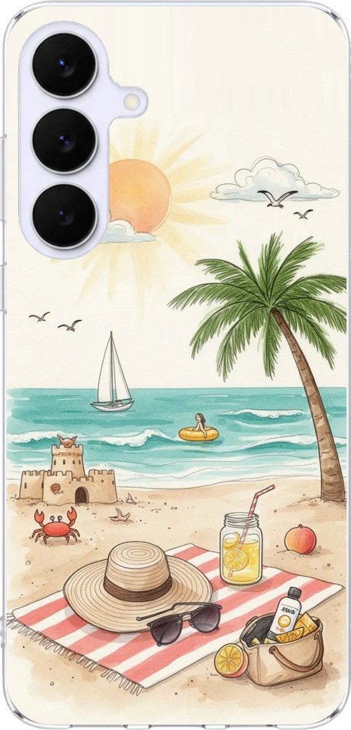 Samsung Galaxy S25 FE Uyumlu Sulu Boya Sahil ve Deniz Manzaralı Baskılı Silikon Kılıf