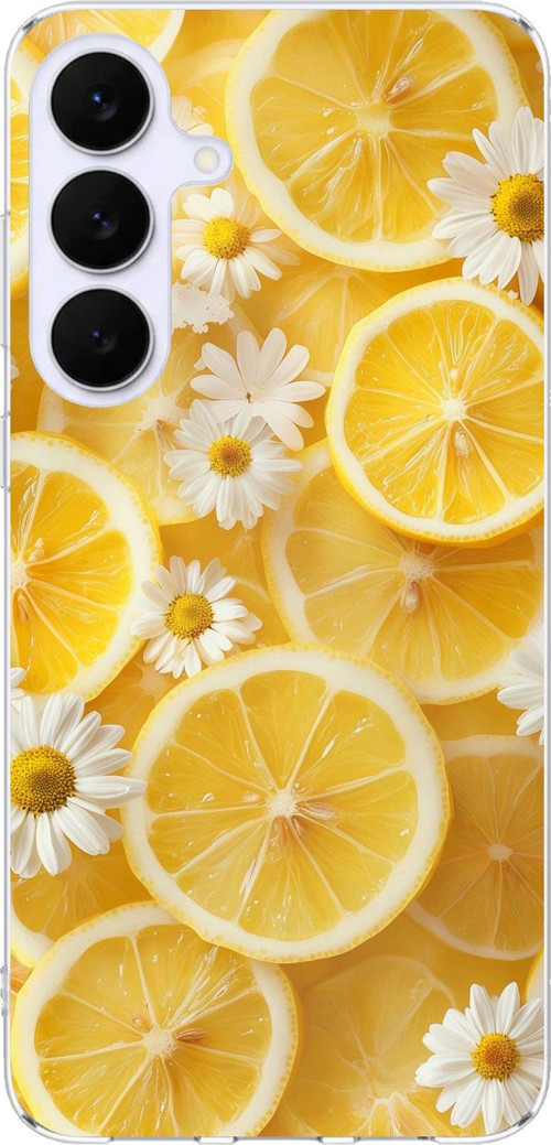 Samsung Galaxy S25 FE Uyumlu Limon Dilimleri ve Papatya Desenli Baskılı Silikon Kılıf