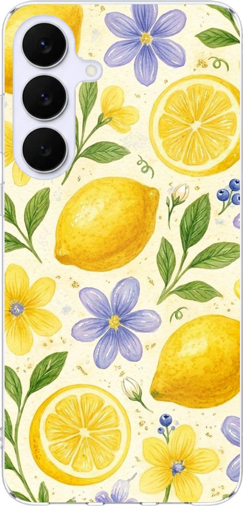 Samsung Galaxy S25 FE Uyumlu Sulu Boya Limon ve Çiçek Desenli Baskılı Silikon Kılıf