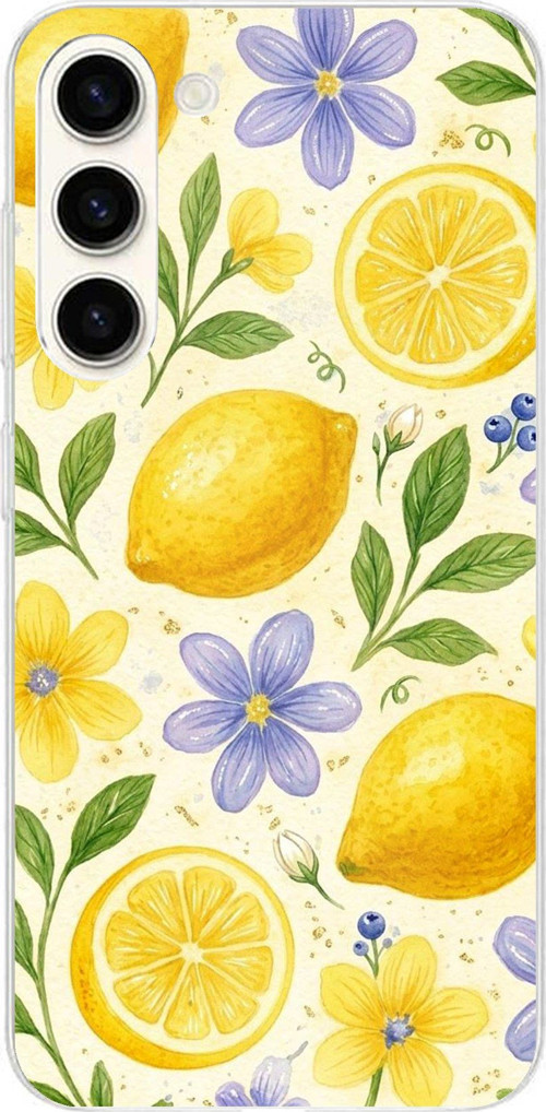 Samsung Galaxy S25 PLUS Uyumlu Sulu Boya Limon ve Çiçek Desenli Baskılı Silikon Kılıf